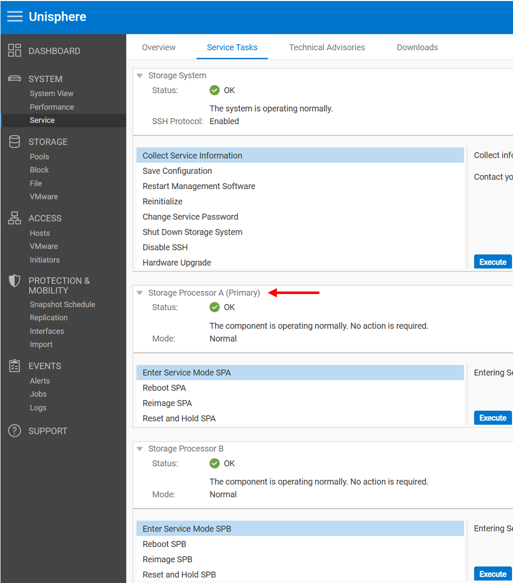 Unisphere service tasks to verify the primary SP