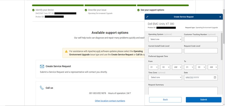 6. Angiv alle de nødvendige oplysninger, og klik derefter på Send. Vær opmærksom på SR-nummeret som reference.