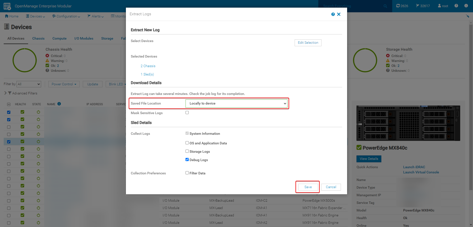Siden Udtræk logfiler