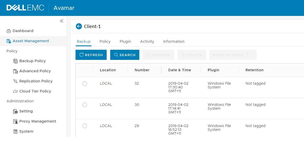 Avamar: AUI does not show the backup label name by default | Dell India