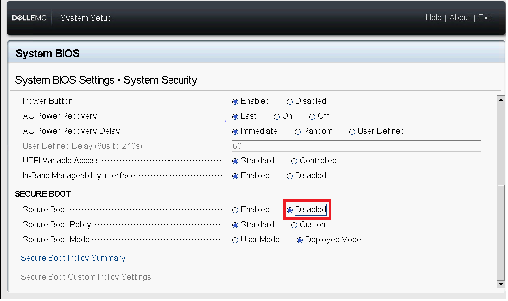 Vypněte funkci Secure Boot