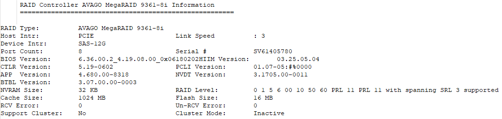 Informace o řadiči RAID