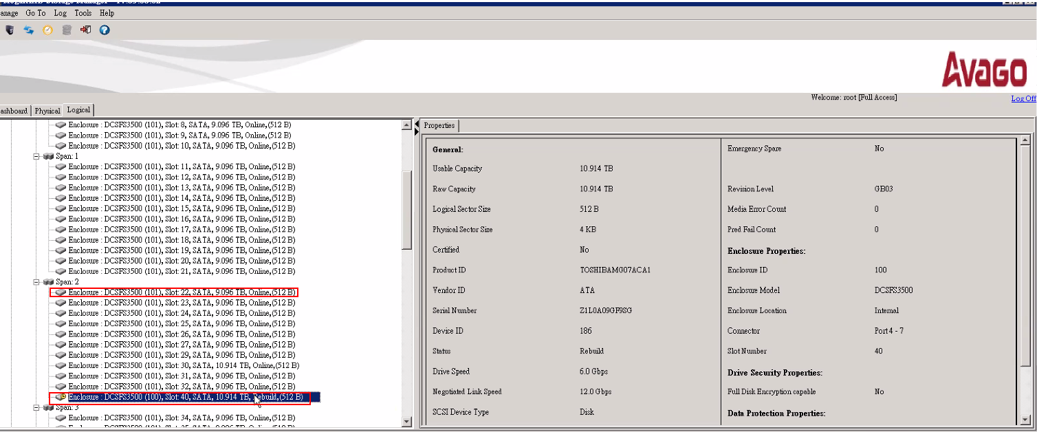 Disk22 çevrimiçi ve disk40 yeniden oluşturuluyor