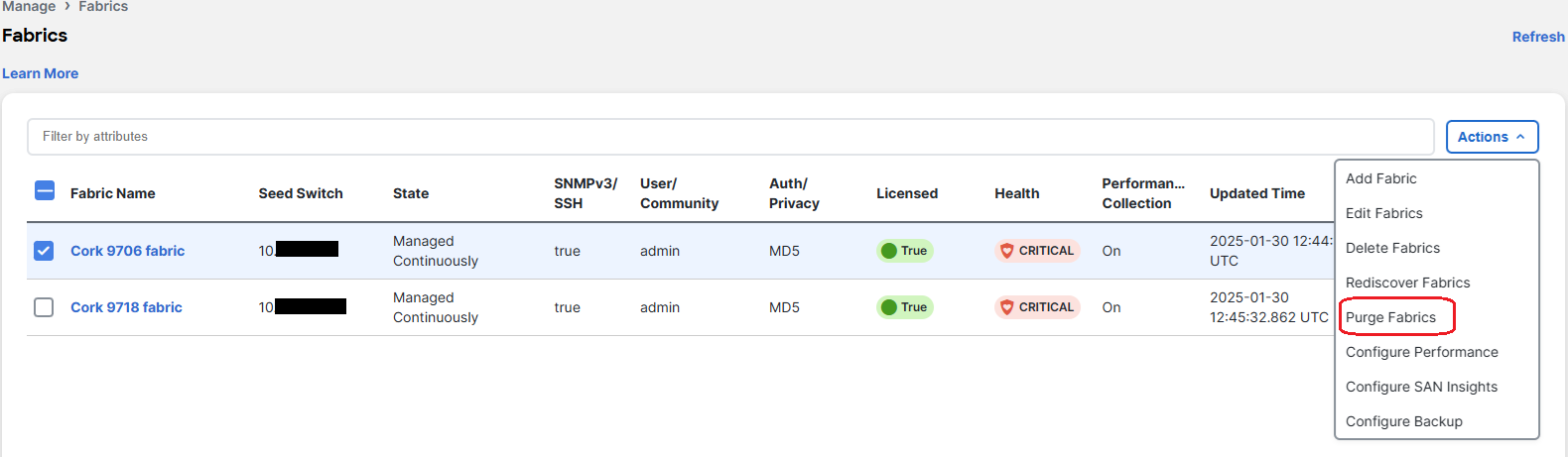 Fabrics de interfaz de usuario de> NDFC