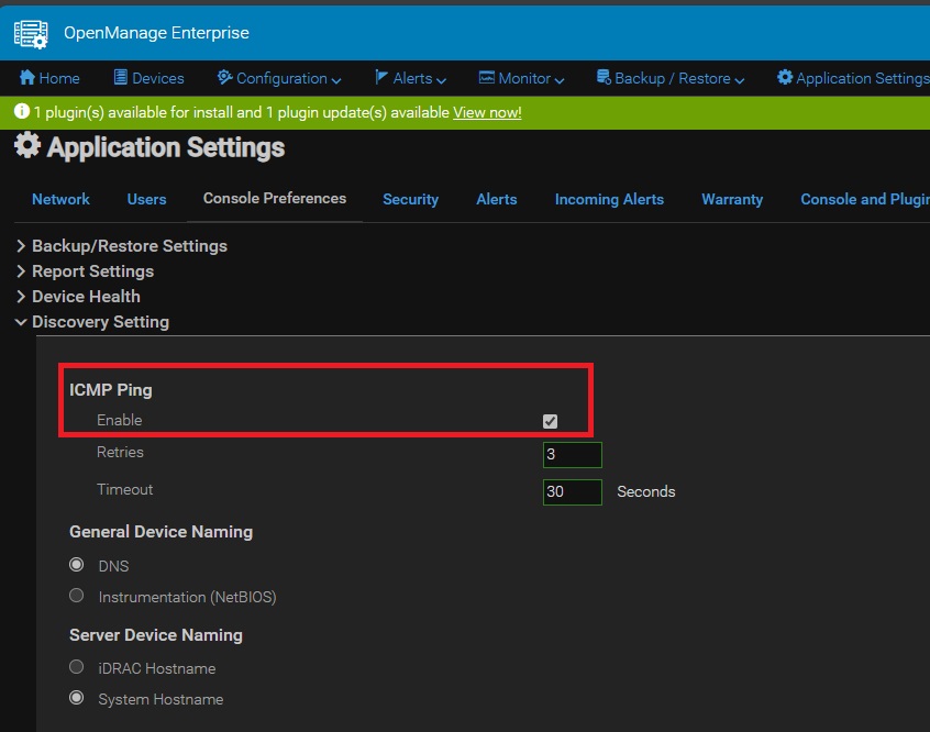 OpenManage Enterprise ICMP setting