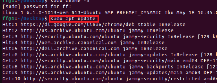 Exécution de la commande de mise à jour