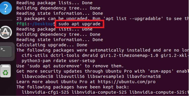 Exécution de la commande de mise à niveau