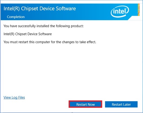 Intel Chipset Device Software, käynnistä uudelleen nyt