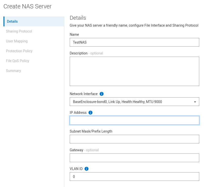 Start the Create NAS Server flow