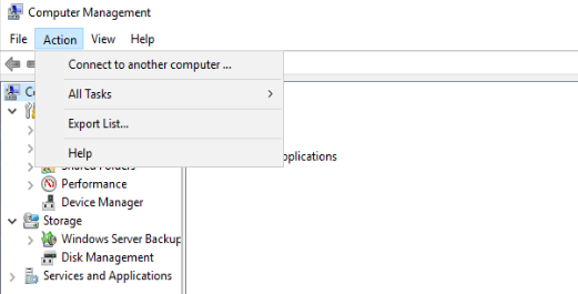 Open the Computer Management Console and go to actions