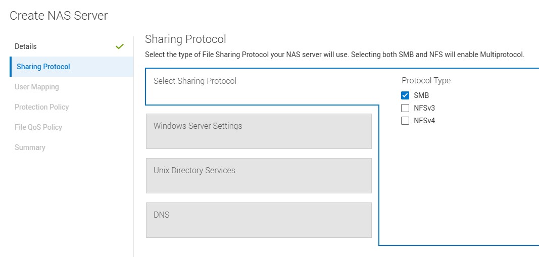 Defina o protocolo de compartilhamento como SMB