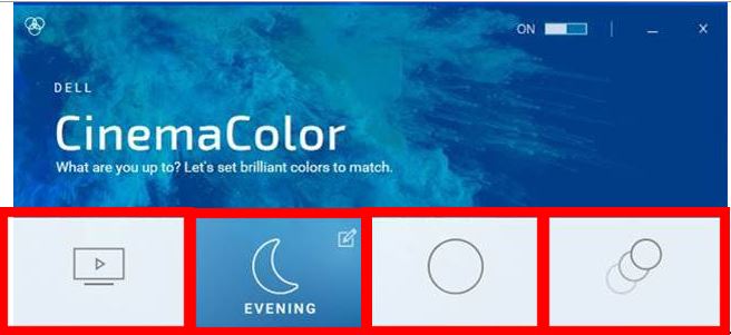Dell CinemaColor main screen