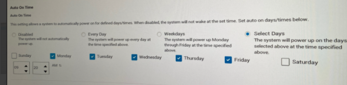 Auto On Time setting