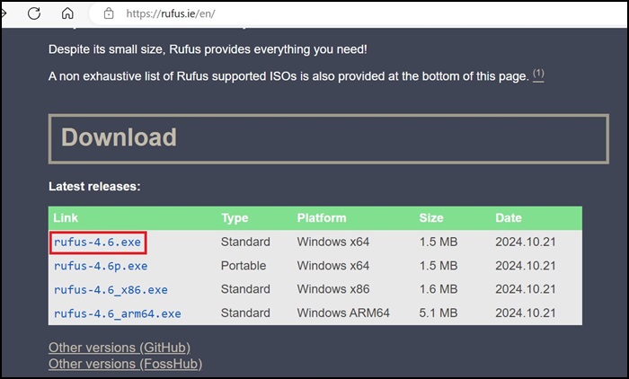 Sitio web de Rufus Tool
