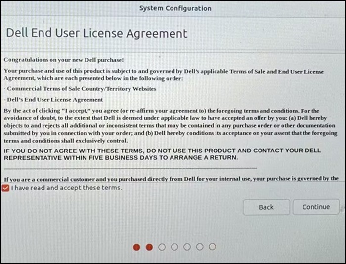 Ubuntu-järjestelmän kokoonpano, Dellin loppukäyttäjän käyttöoikeussopimus