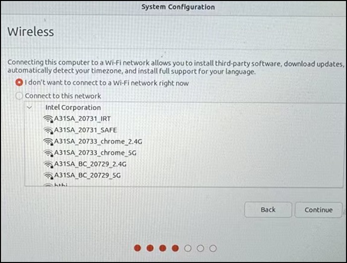 Configuration système Ubuntu, sélection du réseau sans fil