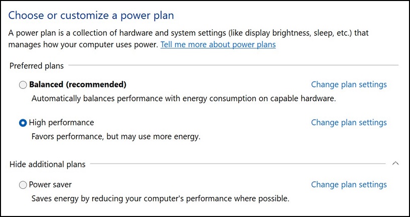 Windows 選擇或自訂電源計劃功能表