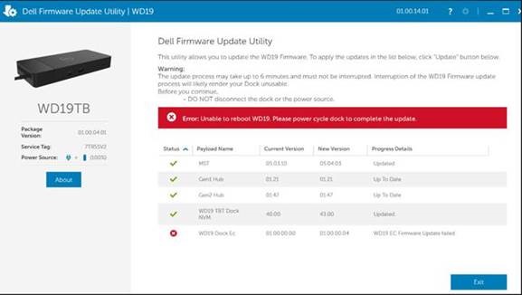 WD19x-opdatering mislykkedes