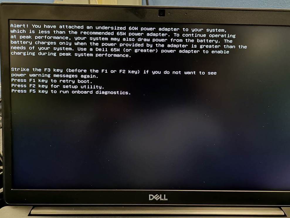 Alert! You have attached an undersized 60W power adapter to your system error