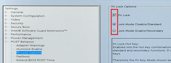 Fn Lock options in the BIOS