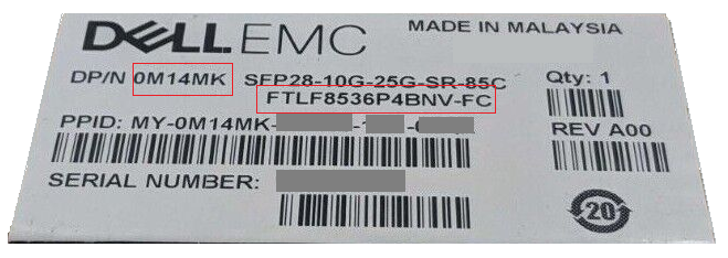 Numero parte e modello Dell indicati nel packaging dei ricetrasmettitori