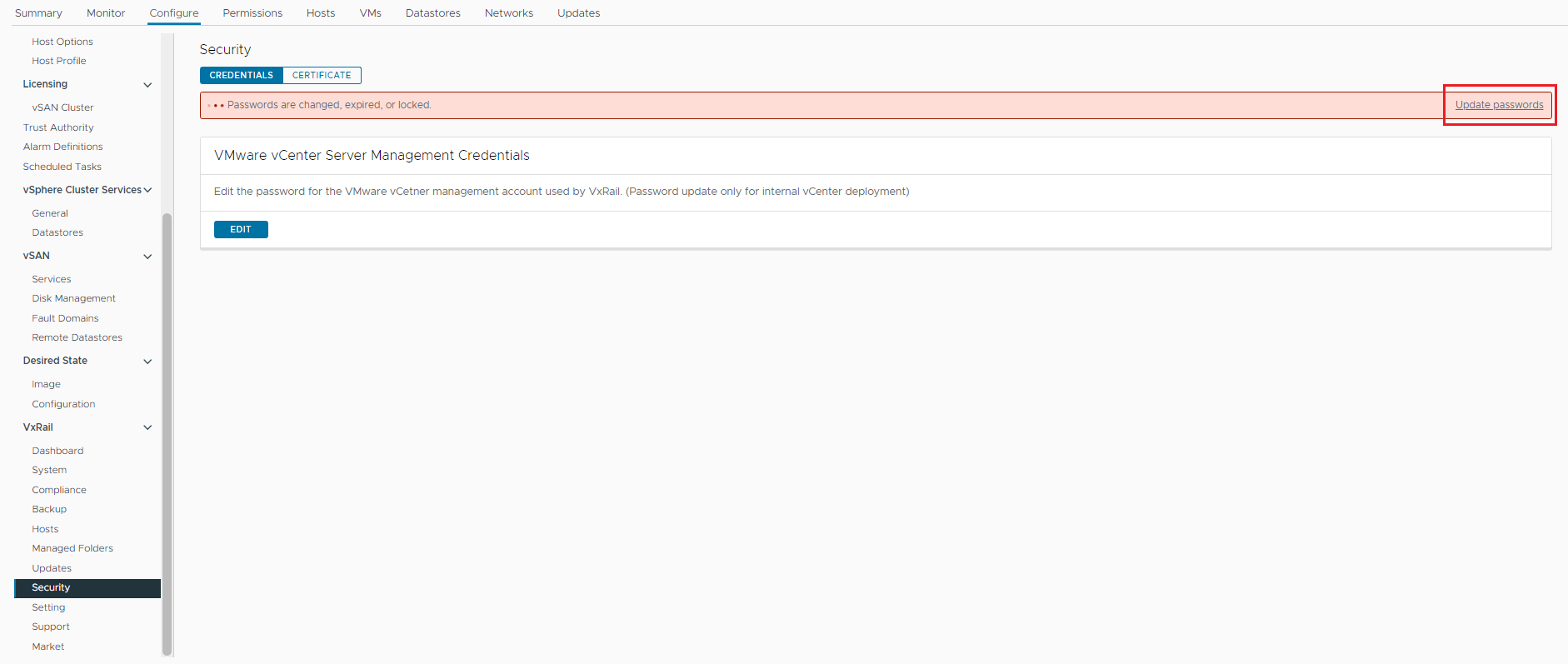 Aprire la pagina di sicurezza del plug-in VxRail