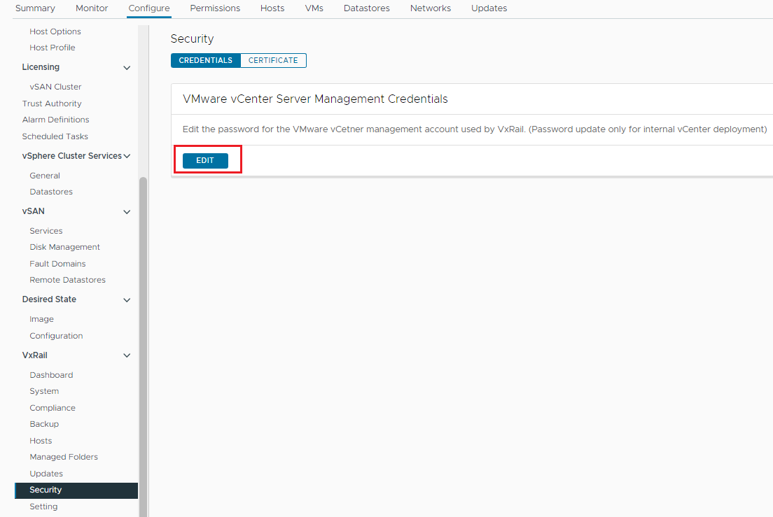 Otwórz stronę zabezpieczeń wtyczki VxRail