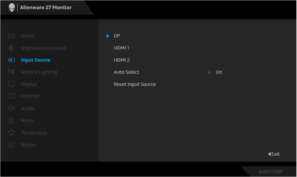 Configurações de fonte de entrada no menu OSD