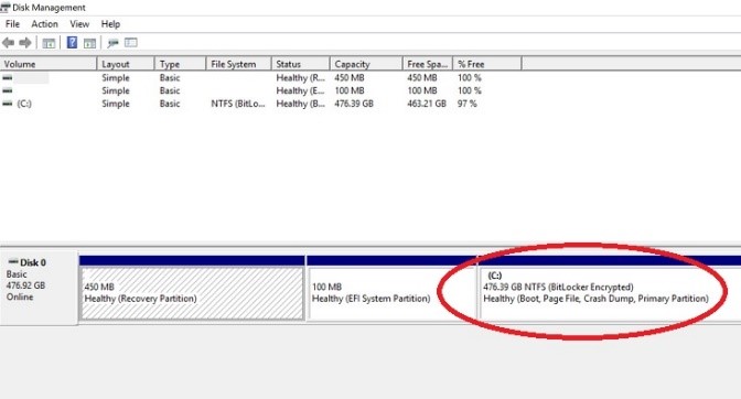 Kuva 1: BitLocker näkyy levynhallinnassa