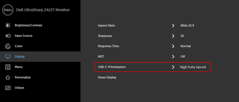 Menu ekranowe monitora Dell U2719HC