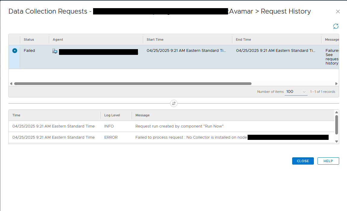 Screenshot des Verlaufs der Datenerfassungsanfragen