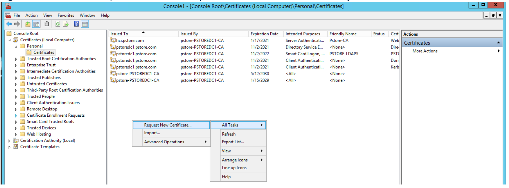 All TasksRequest New Certificate를 선택합니다.