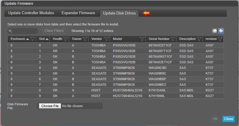 Update Disk Drives tab