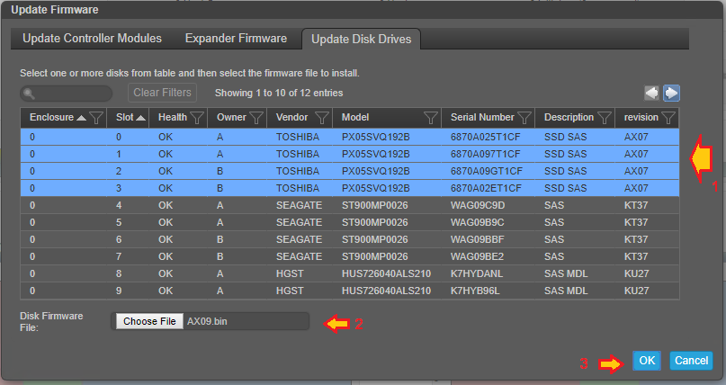 Select the drives to be updated