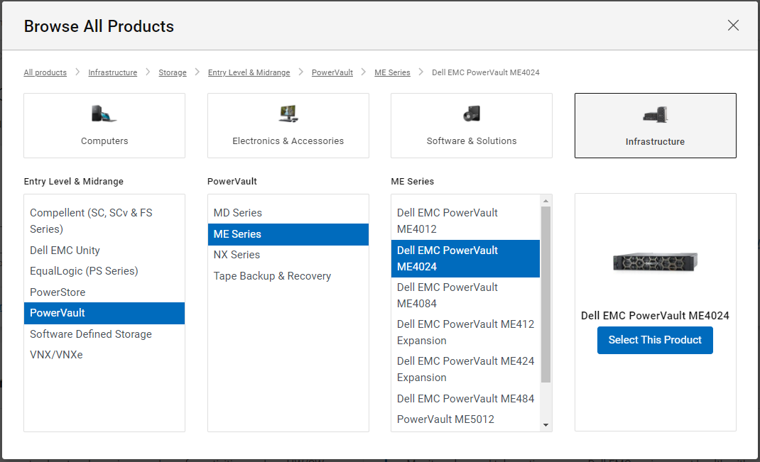If you do know the service tag, you can select the PowerVault ME model
