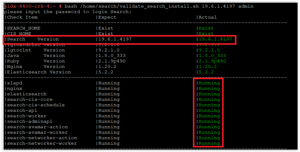 Validate search install after upgrade