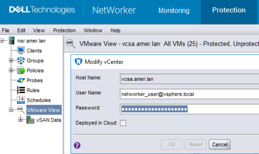 Prostředek vCenter v nástroji NetWorker