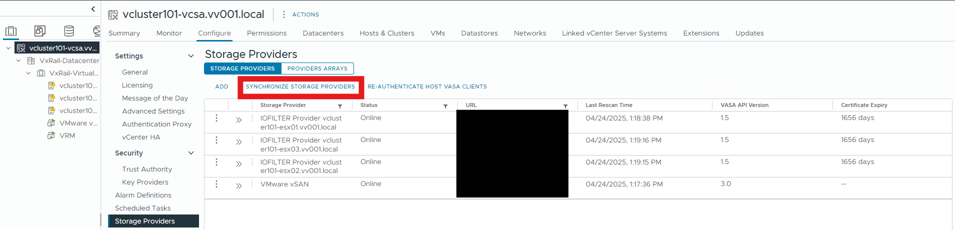 Captura de tela de onde sincronizar provedores de armazenamento