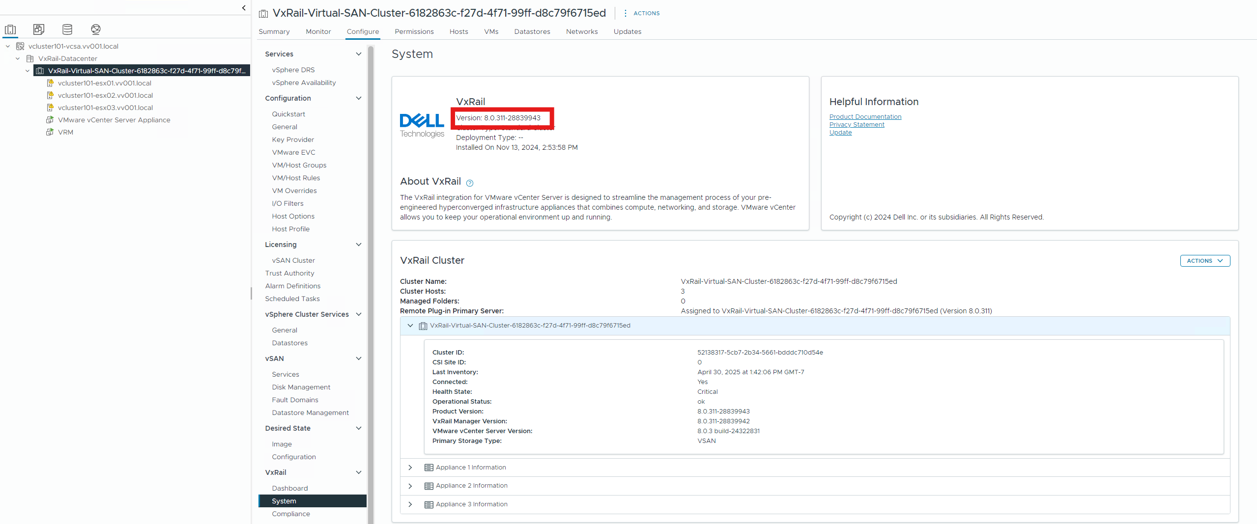 VxRail Confirmation de la version de build des machines virtuelles du