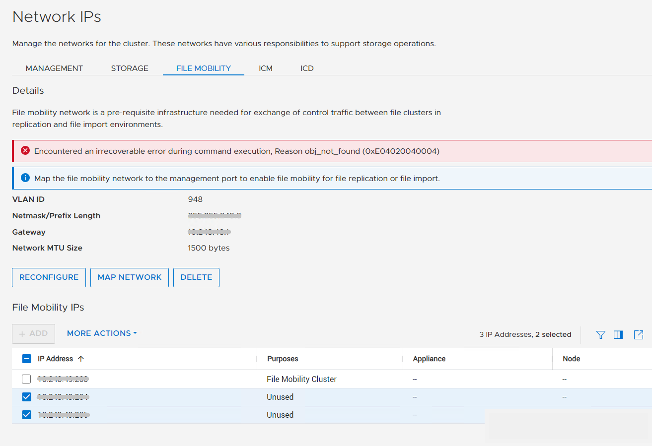 error in Powerstore manager: Encountered an irrecoverable error during command execution, Reason obj_not_found (0xE04020040004)