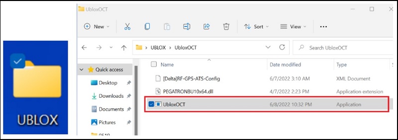 Průzkumník Windows ubloxOCT ve složce UBLOXOCT