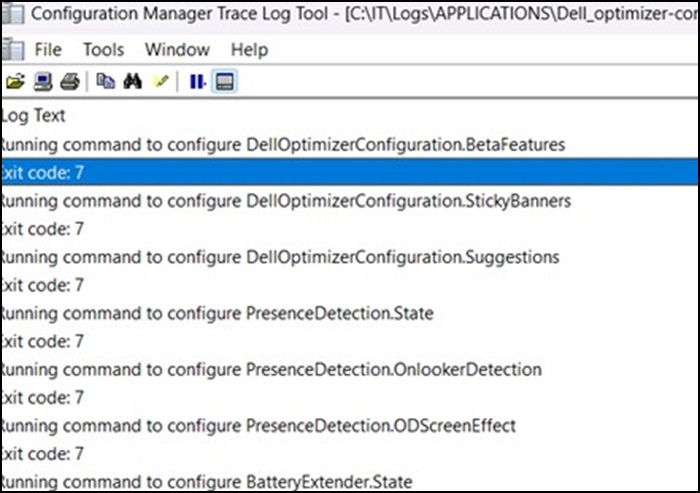 Sporingslogværktøj til Configuration Manager, fejlkode 7