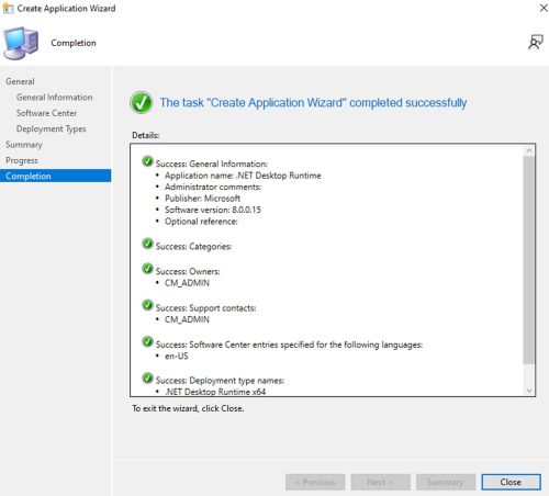 [概要]ページで[次へ]をクリックし、完了画面で[閉じる]をクリックします