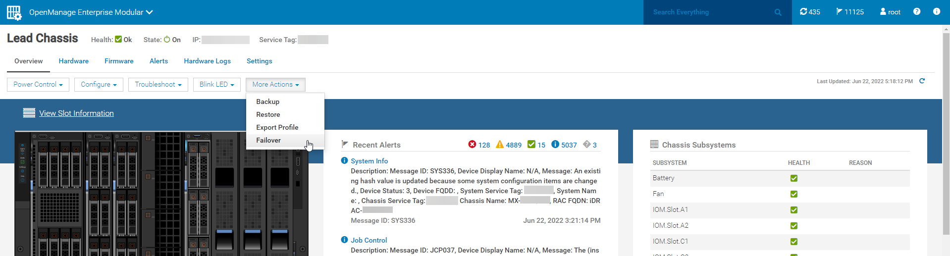 Chassi lead Mais ações no menu suspenso failover