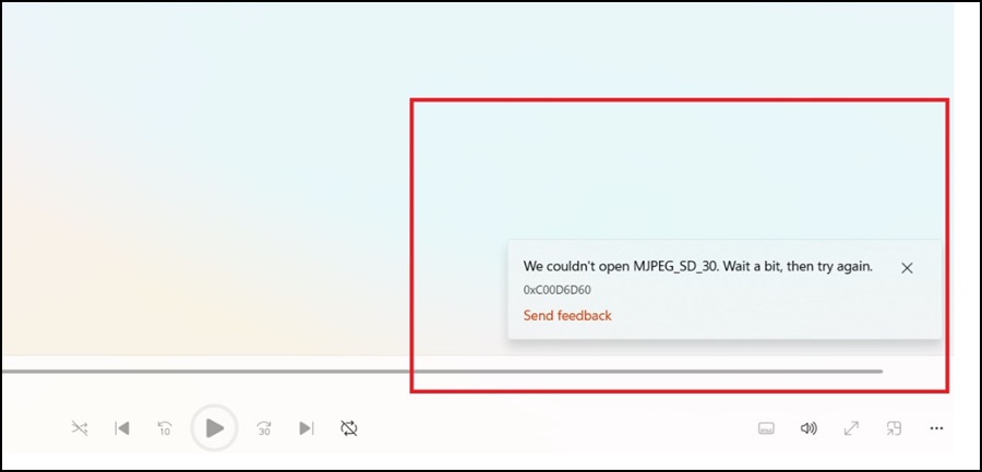 Kod błędu programu Windows Media Player 0xC00D6D60