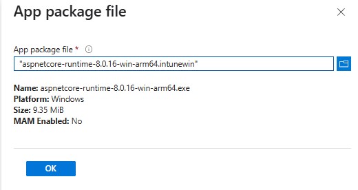 Sélectionner le fichier du package d’application