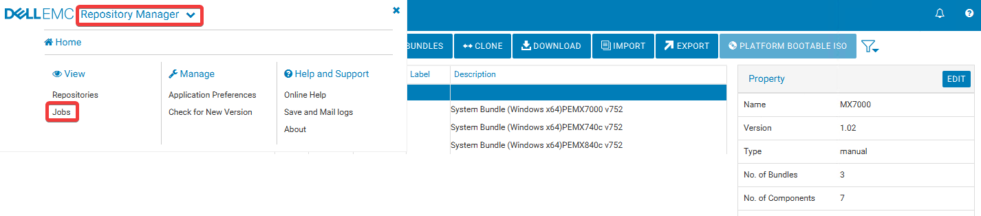 Vise jobber i Dell Repository Manager