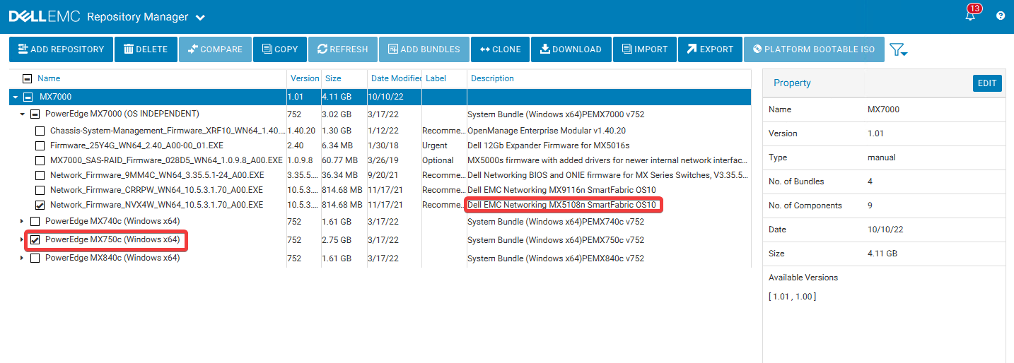 查看 Dell Repository Manager 存储库列表中不需要的存储库