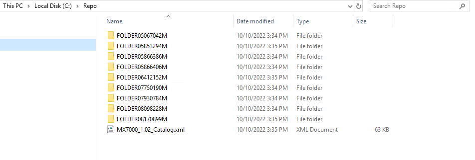 Windows 파일 탐색기에서 내보낸 리포지토리 및 카탈로그 보기