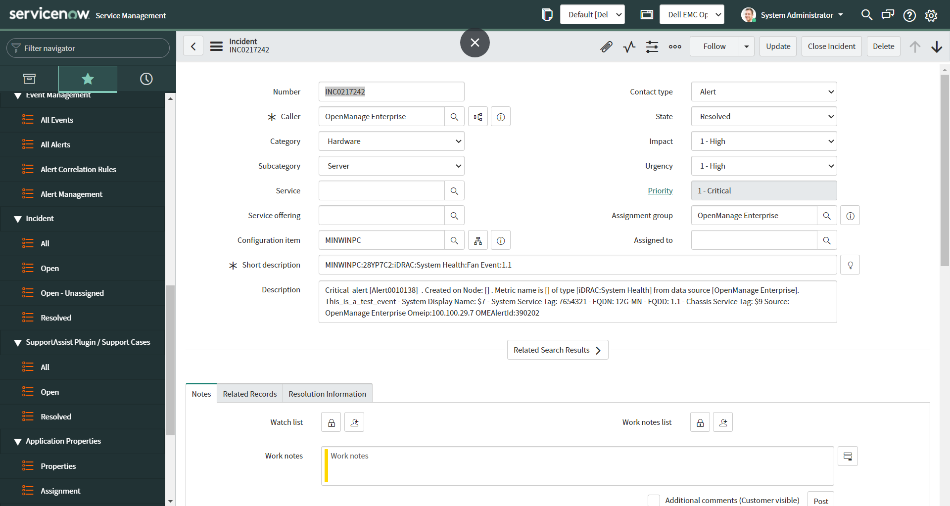 OpenManage Integration with ServiceNow
